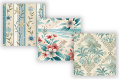 Beach Toile Digital Paper Pack, Vintage Floral Toile Product Image 3