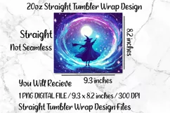 Cosmic Witch 20oz Skinny Tumbler Wrap Sublimation Design. Product Image 3