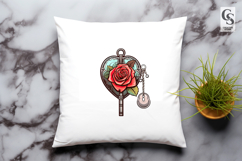 Vintage Rose Key Clipart Sublimation PNG Product Image 3