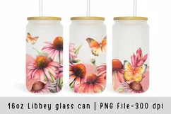 Fall Flowers tumbler sublimation glass can, 16oz glass can Product Image 1