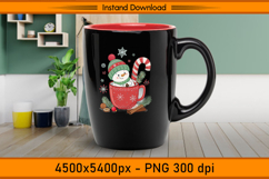 Cute Snowman in Red Cup with Candy Cane PNG Christmas Design Product Image 3