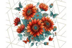 Sunflower and Butterfly PNG Clipart, Bright Jewel Tones Png Product Image 3
