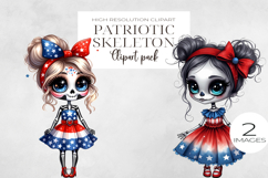 Funny Cute Patriotic USA Skeleton Clipart PNG. Product Image 1
