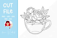 Floral cup Line Art Cut File Product Image 1