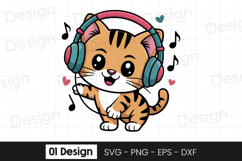 Cute Kitten Music Headphones SVG PNG Product Image 1
