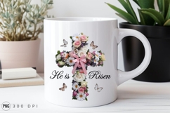 He Is Risen Floral Cross With Butterflies Sublimation PNG Product Image 2