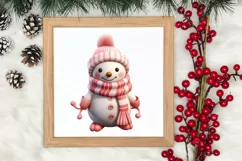 Pink Christmas Snowman Clipart, Christmas PNG Product Image 3