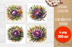 Flower vegetables Square Coaster Sublimation Product Image 1