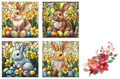 Stained Glass Easter Bunny Square Coasters, Easter Bunny PNG Product Image 3