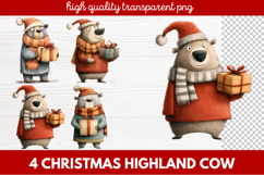 4 Christmas Highland Cow Clipart | Rustic Festive Cow PNG Product Image 1