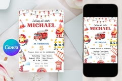 Fire truck Birthday Invitation Template Product Image 1