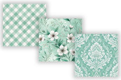 Mint Toile Digital Paper Pack, Vintage Floral Toile, Gingham Product Image 3
