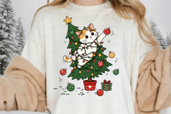 Funny Christmas Cat PNG, Cat Tangled In Christmas Tree PNG Product Image 2