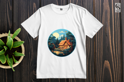 Sleeping Fox Woodland Cabin Night Scene Sublimation SVG PNG Product Image 2