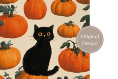 Cartoon Black Cat Tumbler Design, Halloween Pumpkins PNG Product Image 3