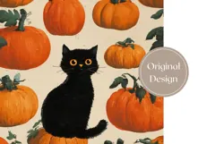 Cartoon Black Cat Tumbler Design, Halloween Pumpkins PNG Product Image 3