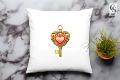 Golden Heart Key Clipart Sublimation PNG Product Image 3