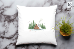 Snow Cabin Forest Clipart Sublimation PNG Product Image 3