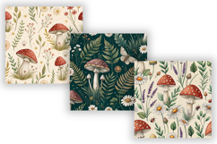 Cottagecore Mushroom Wildflower Paper, Seamless Watercolor Product Image 3