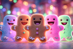 Cute Glowing Gingerbread Group Colorful Christmas Cookie Art Product Image 1