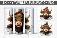Christmas Highland Cow Tumbler Wrap PNG - Festive Cow Design Product Image 1