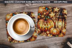 Pumpkin Coaster Sublimation, Halloween Coaster PNG Design Product Image 1