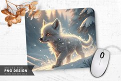 Glowing Eyes Wolf Cub in a Snowy Field Mouse Pad PNG Design Product Image 1