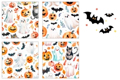 Watercolor Halloween Bats Square Coasters, Halloween Print Product Image 3