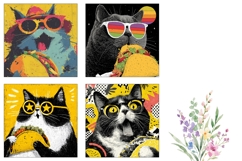 Funny Cat Square Coasters, Funny Square Coaster Template Product Image 3