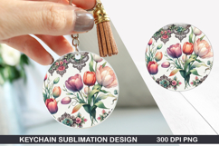 Flower Keychain Sublimation - Valentine Keychain PNG Design Product Image 1