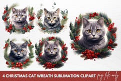 Christmas Cat Wreath Sublimation Clipart Product Image 1