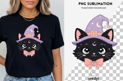 Pastel Witch Cat PNG | Cute Black Cat Clipart, Halloween Product Image 3