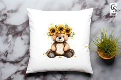 Sunflower Crown Teddy Clipart PNG Product Image 3