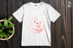 Cute Pink Cat on Moon Clipart Sublimation PNG Product Image 3