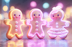Neon Gingerbread Characters Cute Christmas Glow Cookie Art Product Image 1