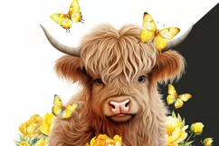 Little Cow With Peonies, Highland Cow Printable Art Product Image 4