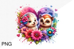 Baby Animals With Heart With Flowers- Clipart Sublimation Product Image 1