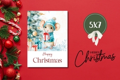 Watercolor Christmas Mouse Greeting Card Template Product Image 3