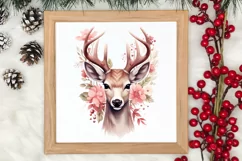 Watercolor Christmas Deer Head Clipart Sublimation Product Image 3