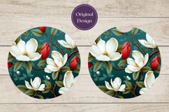 Magnolia Flowers Car Coaster, Flowers Sublimation Design PNG Product Image 3