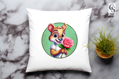 Cute Bunny Holding Rose Clipart Sublimation PNG Product Image 3