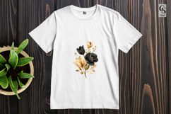 Black Gold Watercolor Flowers Clipart Sublimation PNG Product Image 2