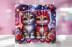 Valentine's Day Kitten Tumbler Wrap Sublimation Design Product Image 1