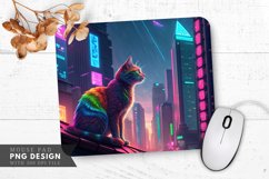 Neon Dreams Rainbow Cat Futuristic City Mouse Pad PNG Design Product Image 1