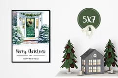 Christmas Greeting Card, Watercolor Christmas Door Card Product Image 3