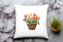 Basket of Tulip Flowers Watercolor Clipart Product Image 3