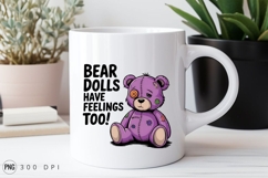 Sad Purple Teddy Bear With Patches Sublimation PNG Product Image 3