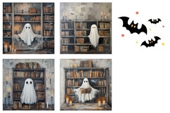 Gothic Halloween Square Coasters, Halloween Ghost Coasters Product Image 3