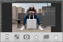 Woman Holding Gray Canvas Tote Product Image 2