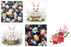 Easter Bunny Square Coasters, Cartoon Easter Eggs Print Product Image 3